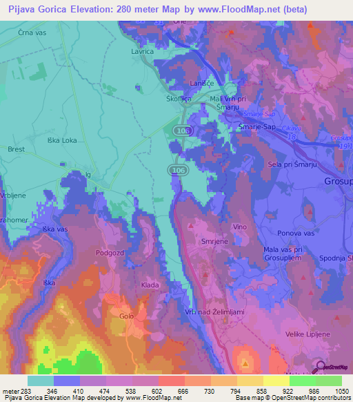 Pijava Gorica,Slovenia Elevation Map