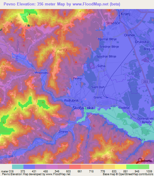 Pevno,Slovenia Elevation Map