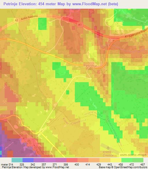 Petrinje,Slovenia Elevation Map