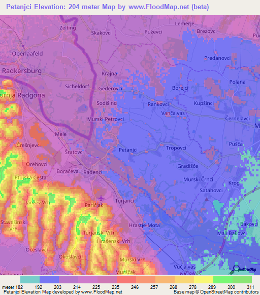 Petanjci,Slovenia Elevation Map