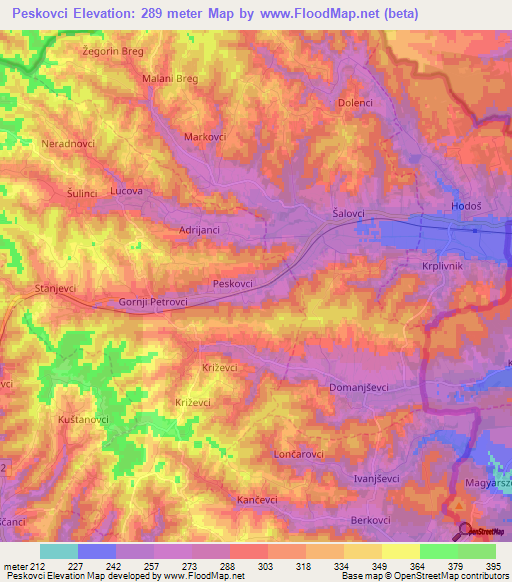 Peskovci,Slovenia Elevation Map