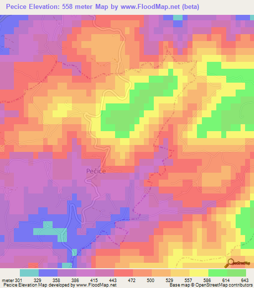 Pecice,Slovenia Elevation Map