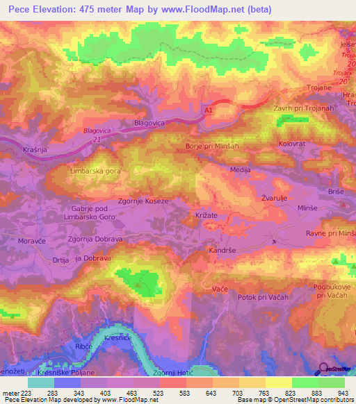 Pece,Slovenia Elevation Map