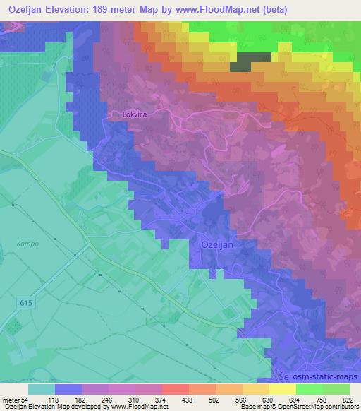 Ozeljan,Slovenia Elevation Map