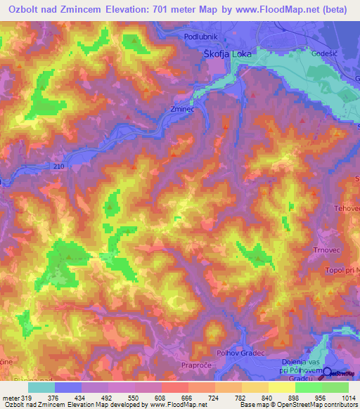 Ozbolt nad Zmincem,Slovenia Elevation Map