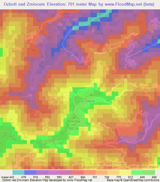 Ozbolt nad Zmincem,Slovenia Elevation Map