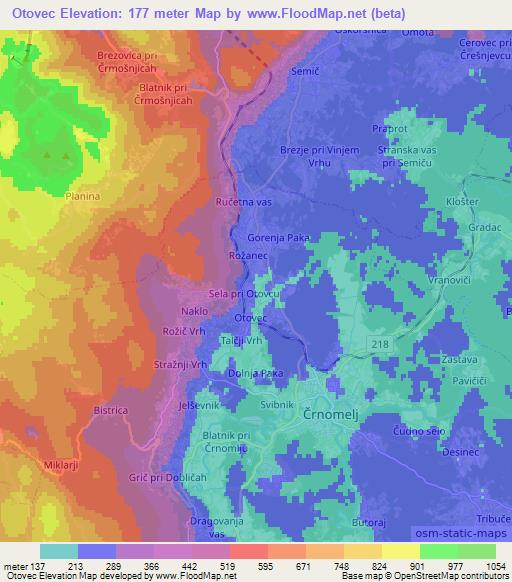 Otovec,Slovenia Elevation Map