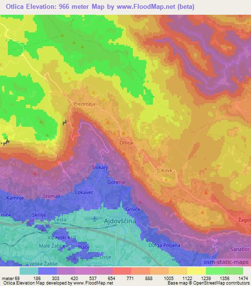 Otlica,Slovenia Elevation Map