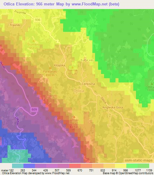 Otlica,Slovenia Elevation Map