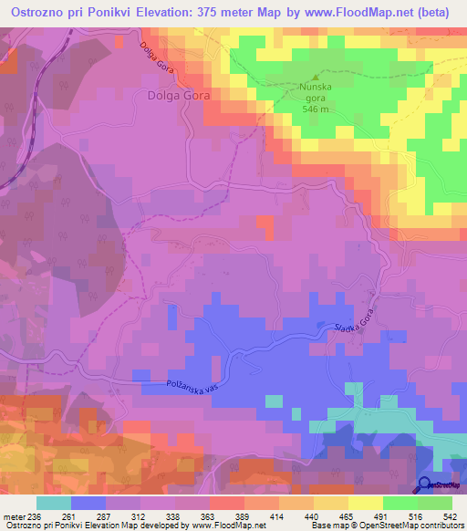 Ostrozno pri Ponikvi,Slovenia Elevation Map