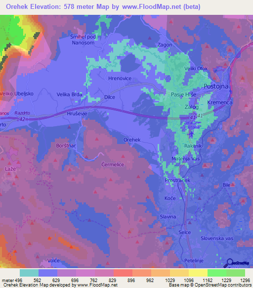 Orehek,Slovenia Elevation Map