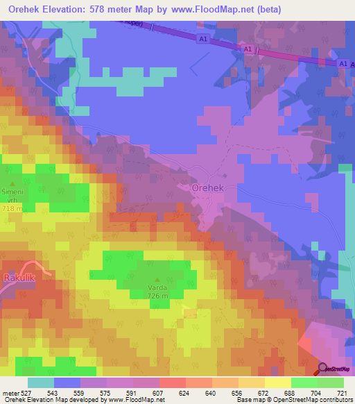 Orehek,Slovenia Elevation Map