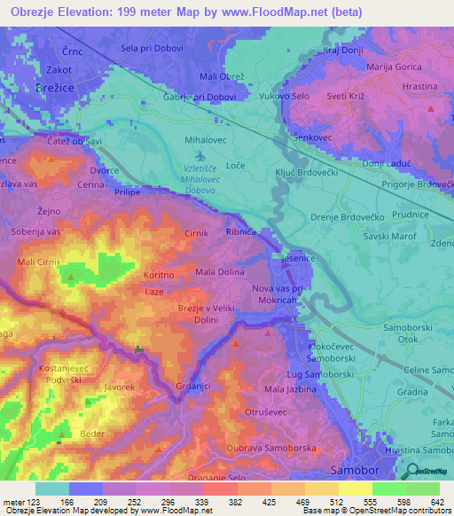 Obrezje,Slovenia Elevation Map