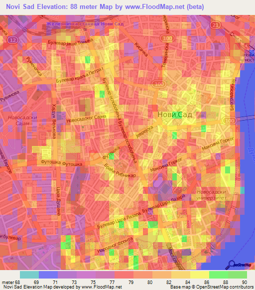 Novi Sad,Serbia Elevation Map