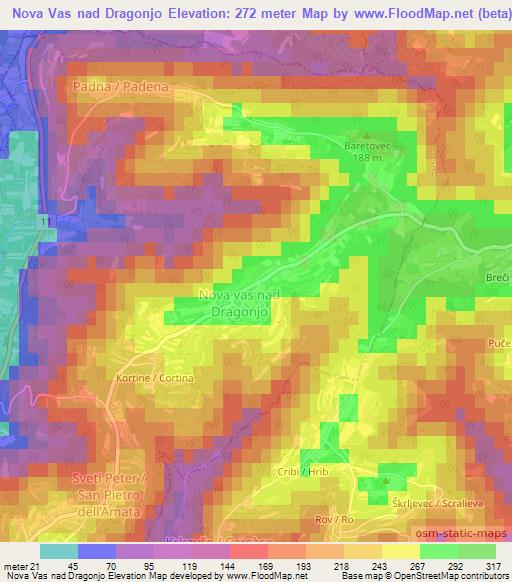 Nova Vas nad Dragonjo,Slovenia Elevation Map