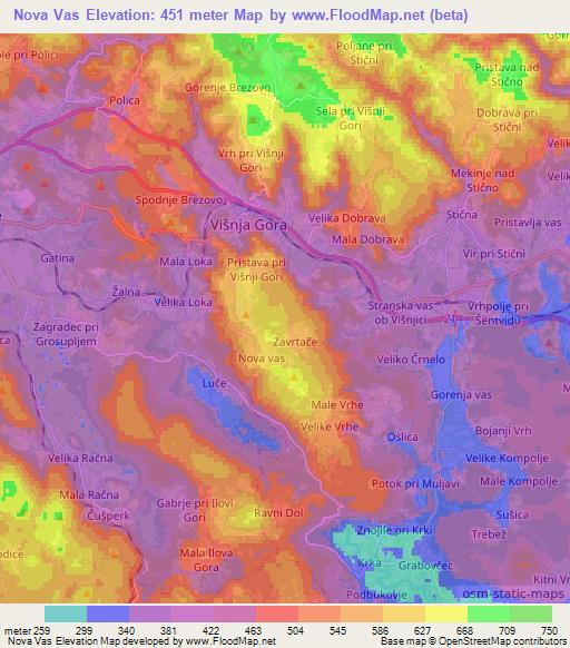 Nova Vas,Slovenia Elevation Map