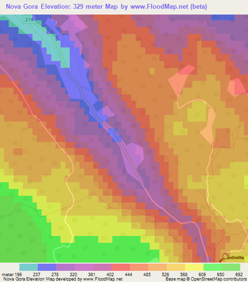 Nova Gora,Slovenia Elevation Map