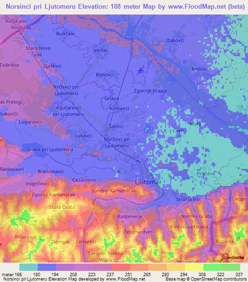 Norsinci pri Ljutomeru,Slovenia Elevation Map