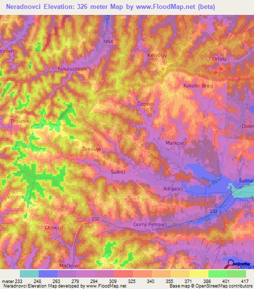 Neradnovci,Slovenia Elevation Map