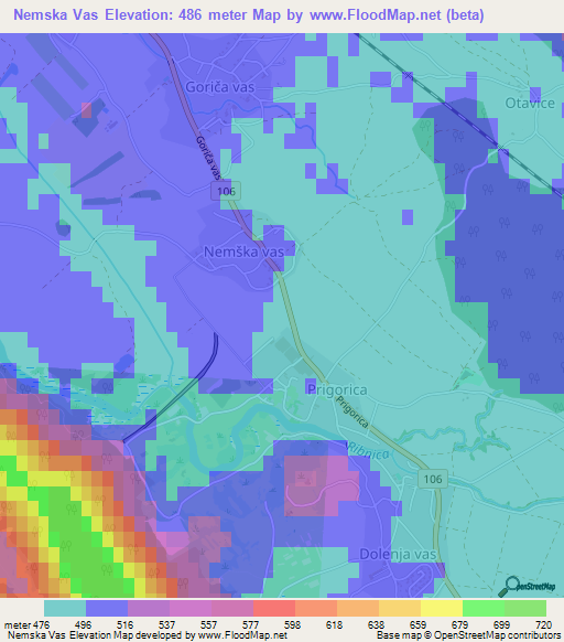 Nemska Vas,Slovenia Elevation Map