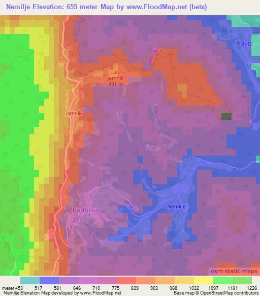 Nemilje,Slovenia Elevation Map