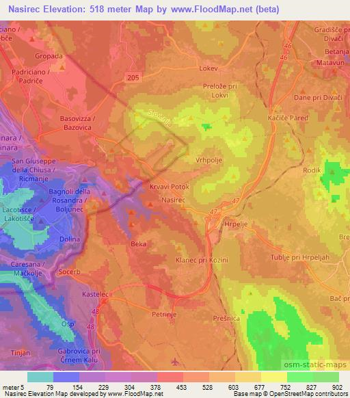 Nasirec,Slovenia Elevation Map