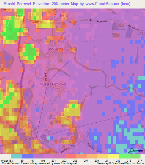 Murski Petrovci,Slovenia Elevation Map