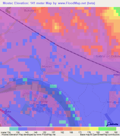 Mostec,Slovenia Elevation Map