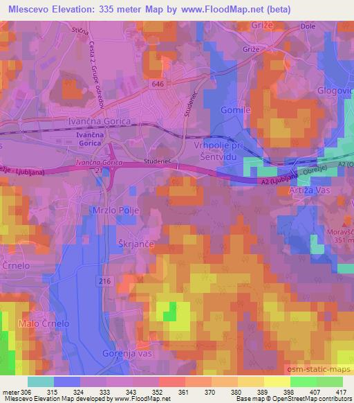 Mlescevo,Slovenia Elevation Map