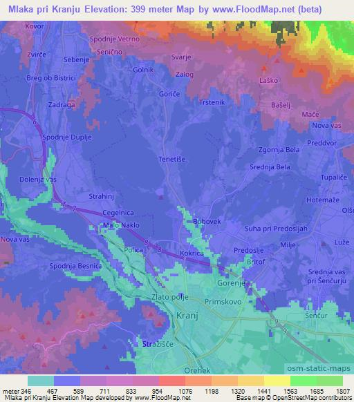 Mlaka pri Kranju,Slovenia Elevation Map