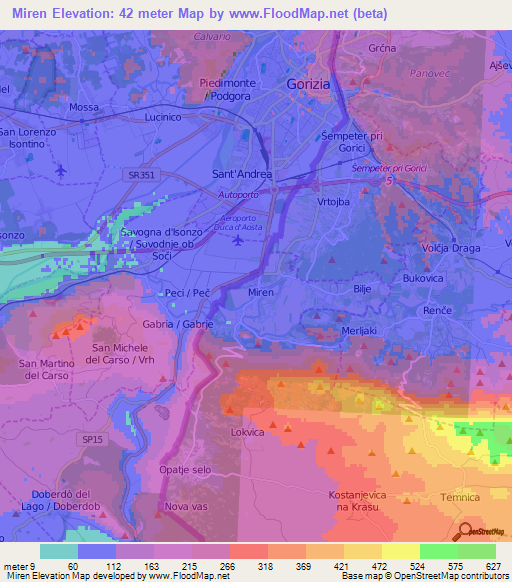 Miren,Slovenia Elevation Map