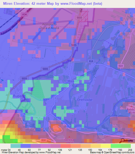 Miren,Slovenia Elevation Map