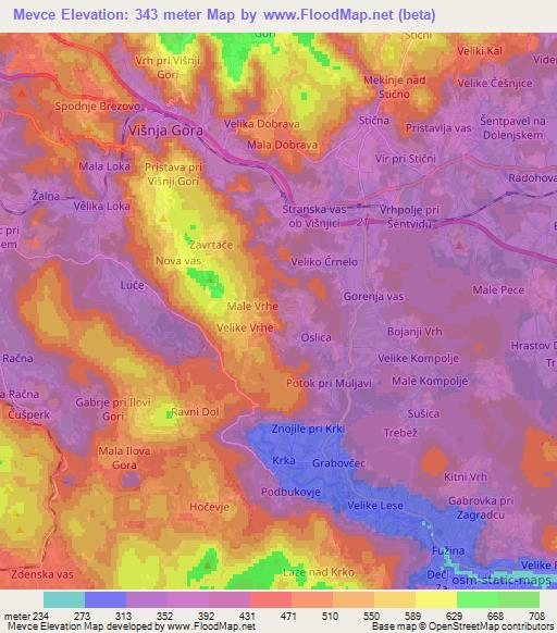 Mevce,Slovenia Elevation Map