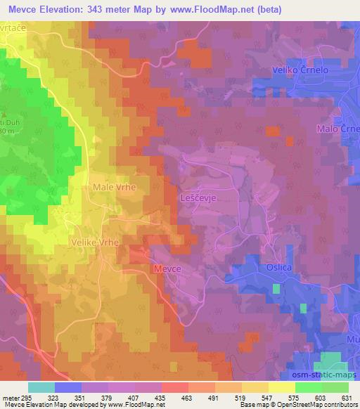 Mevce,Slovenia Elevation Map