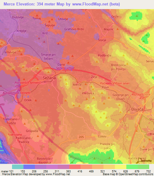 Merce,Slovenia Elevation Map