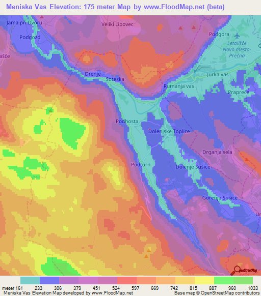 Meniska Vas,Slovenia Elevation Map