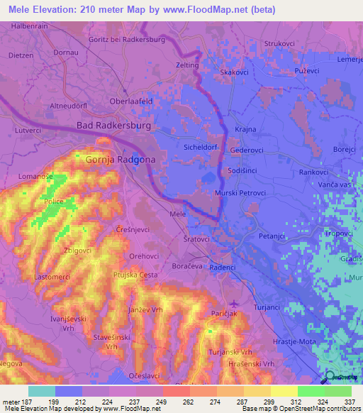 Mele,Slovenia Elevation Map