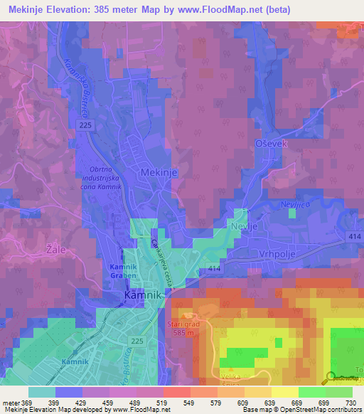 Mekinje,Slovenia Elevation Map