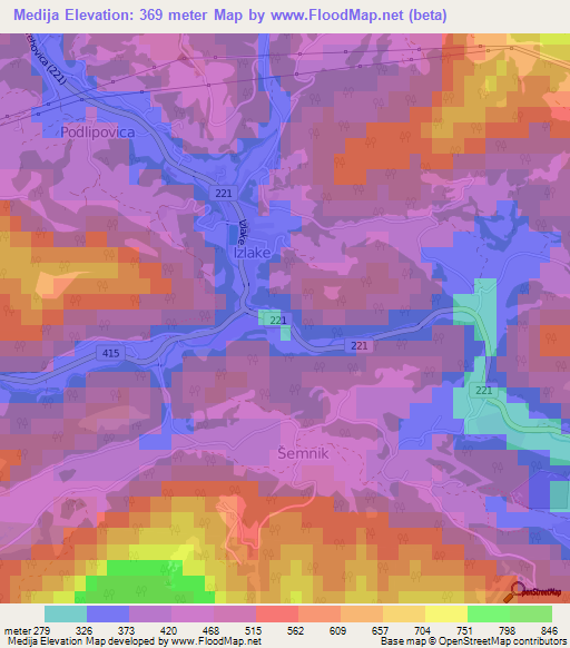 Medija,Slovenia Elevation Map