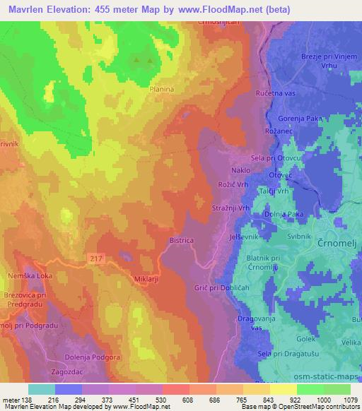 Mavrlen,Slovenia Elevation Map