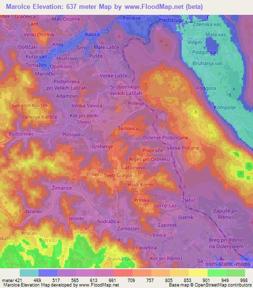 Marolce,Slovenia Elevation Map