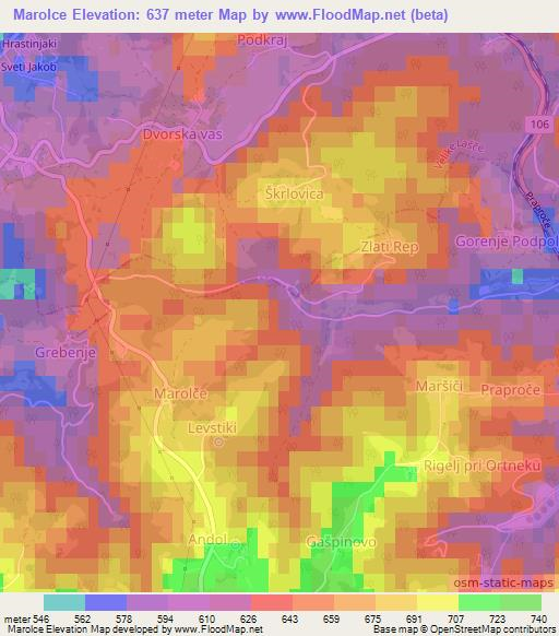 Marolce,Slovenia Elevation Map