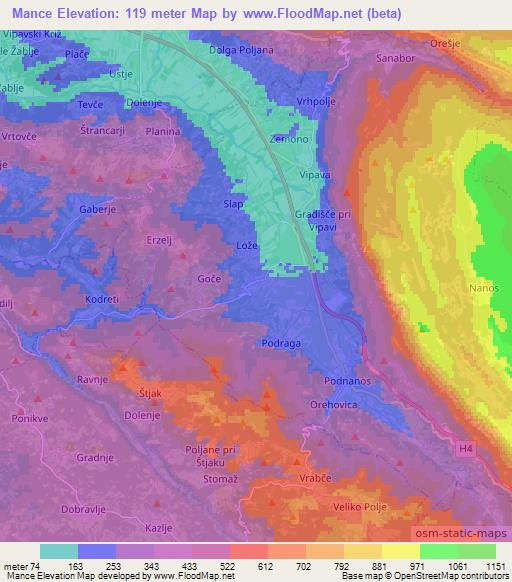 Mance,Slovenia Elevation Map