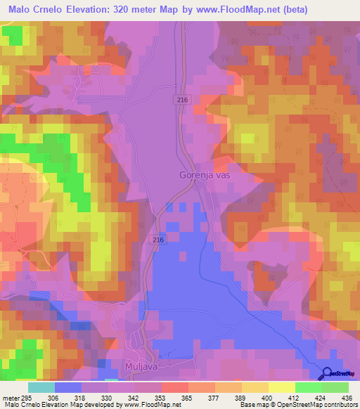 Malo Crnelo,Slovenia Elevation Map