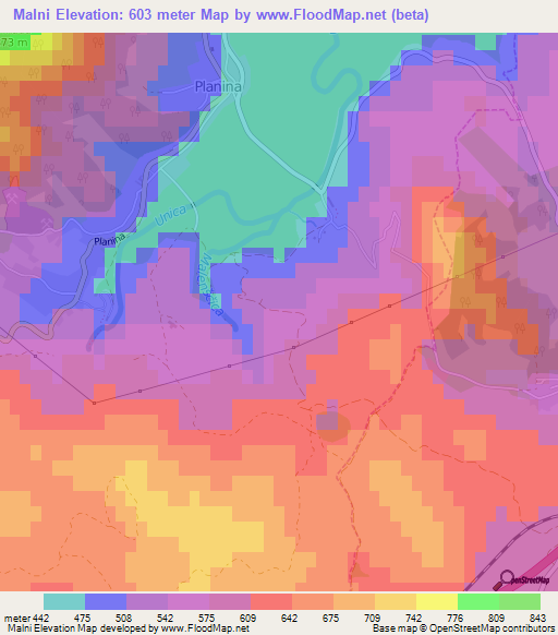 Malni,Slovenia Elevation Map