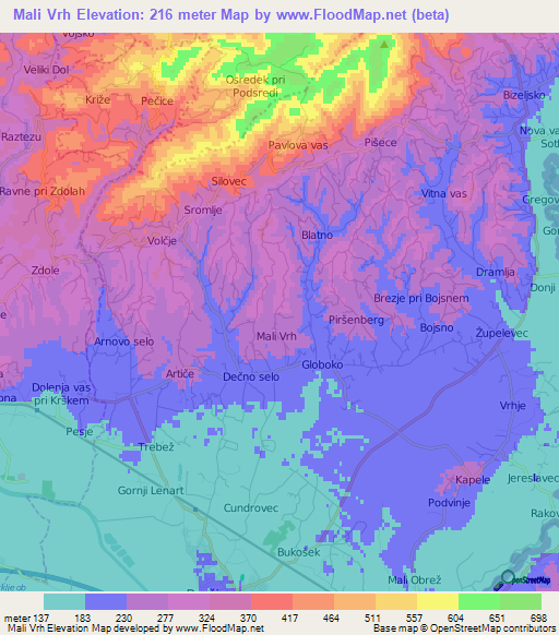 Mali Vrh,Slovenia Elevation Map