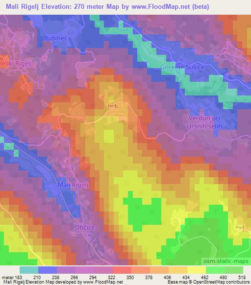 Mali Rigelj,Slovenia Elevation Map