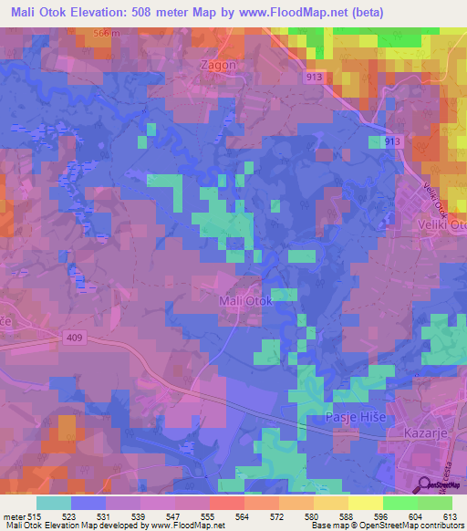 Mali Otok,Slovenia Elevation Map