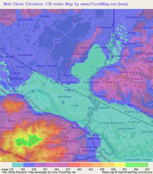Mali Obrez,Slovenia Elevation Map