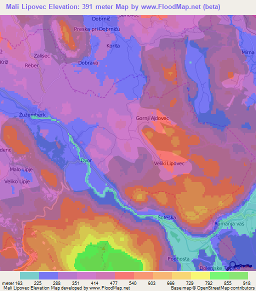 Mali Lipovec,Slovenia Elevation Map